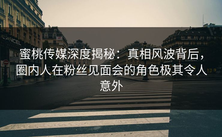 蜜桃传媒深度揭秘：真相风波背后，圈内人在粉丝见面会的角色极其令人意外